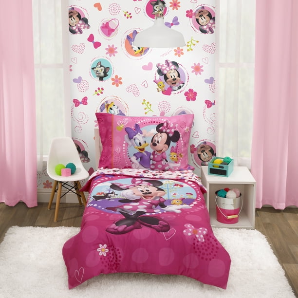 Disney Minnie Mouse 4Piece Happy Helper Toddler Bedding Sets, Toddler