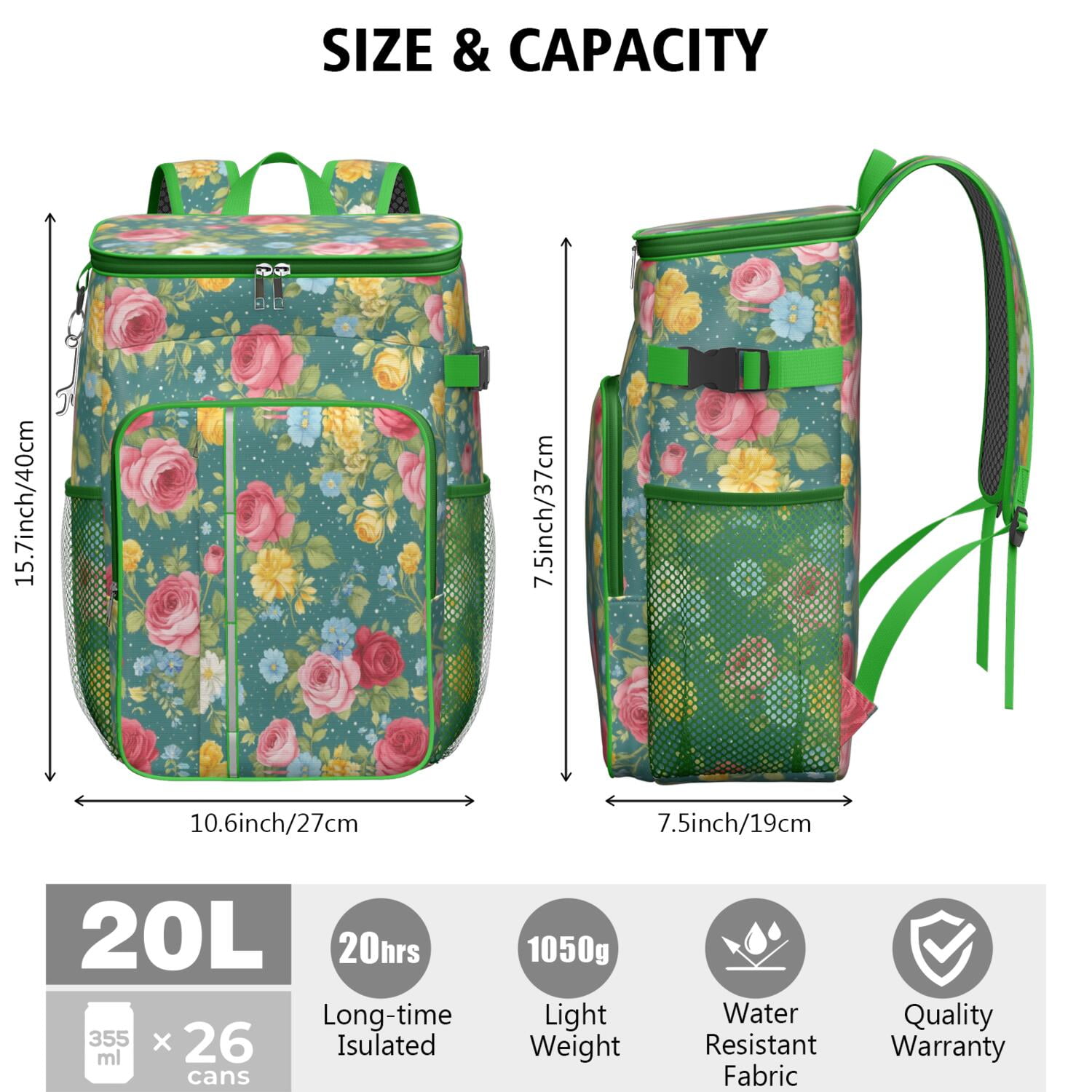 Travel Cooler Bag - Pioneer Flower Camping Beer Cooler Backpack with Bottle Opener- Waterproof Insulated Picnic Backpacks - Cooler Bag for Beach