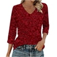 thumbnail image 2 of Ounisa T-Shirts à Manches 3/4 pour Femmes Col en V Manches Raglan Chandail Imprimé Décontracté Tendance Printemps Été Mode Hauts P-2TG, 2 of 6