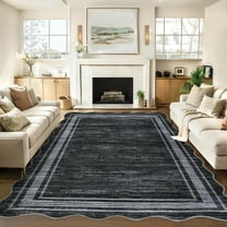 FairOnly Black 10'x13'Modern Machine Washable Plain Area Rug with Ruffled Border Non Slip Soft Carpet for Living Room Kitchen Entrance