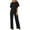 Black, variant on CEHVOM Women's Casual Loose Short Sleeve Belted Wide Leg Pant Romper Jumpsuits Petite
