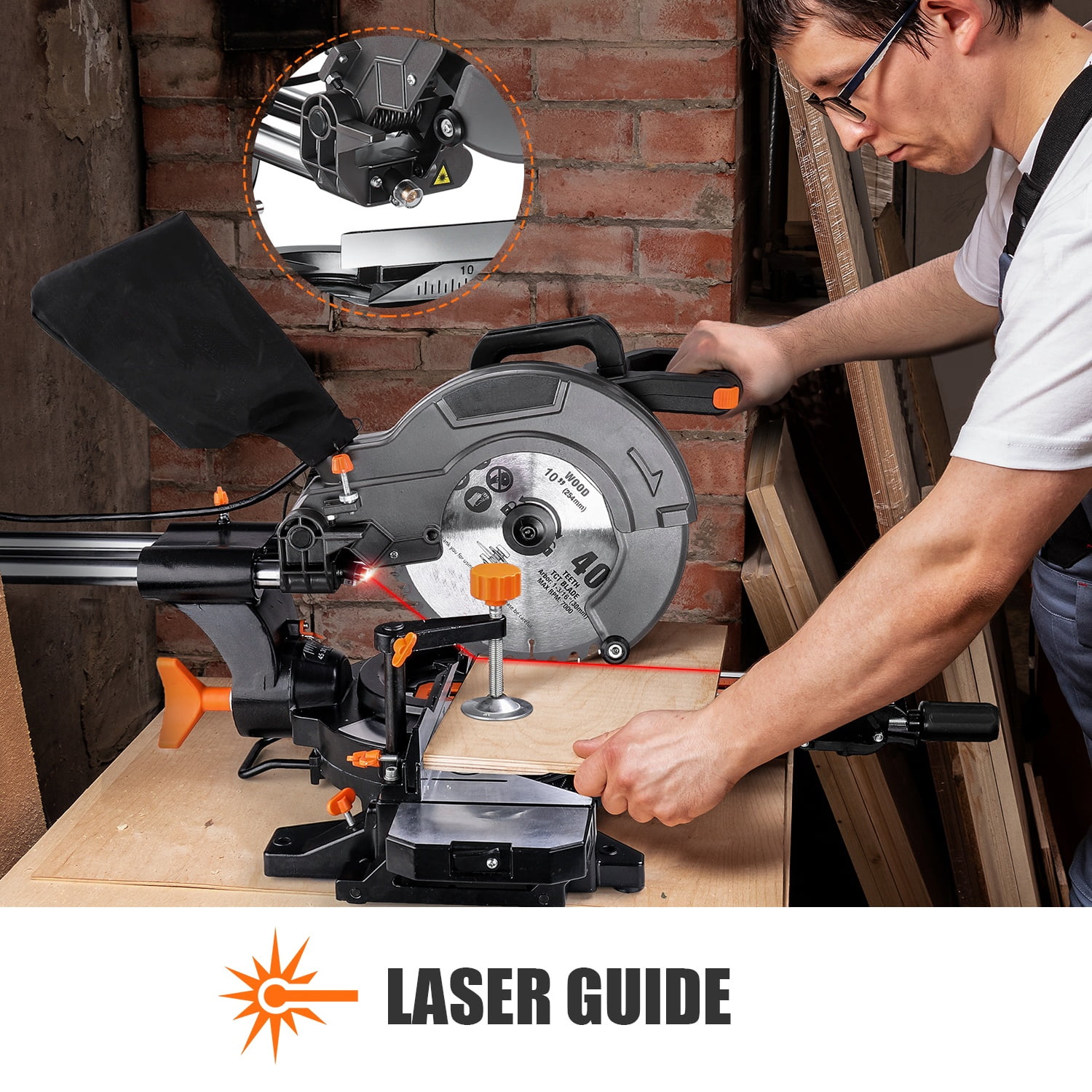 DOVAMAN 10-Inch Sliding Compound Miter Saw, 15-Amp Power Miter Saw with 3 Blades, Dual-Speed 4500/3200 RPM Sliding Miter Saw for Wood, PVC & Soft Metal, Laser Guide