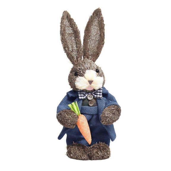 FYHALE Easter Simulation Straw Bunny Decoration 32cm Large Rustic Rabbit Figurine for Home Garden Spring Holiday Decor Farmhouse Living Room Bedroom Display