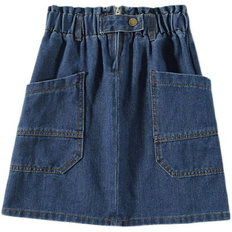 DanceeMangoo Students Elastic waist Denim Skirts Women High Waist Button Pockets Split Jeans Straight Skirts Plus Size A line skirt Walmart