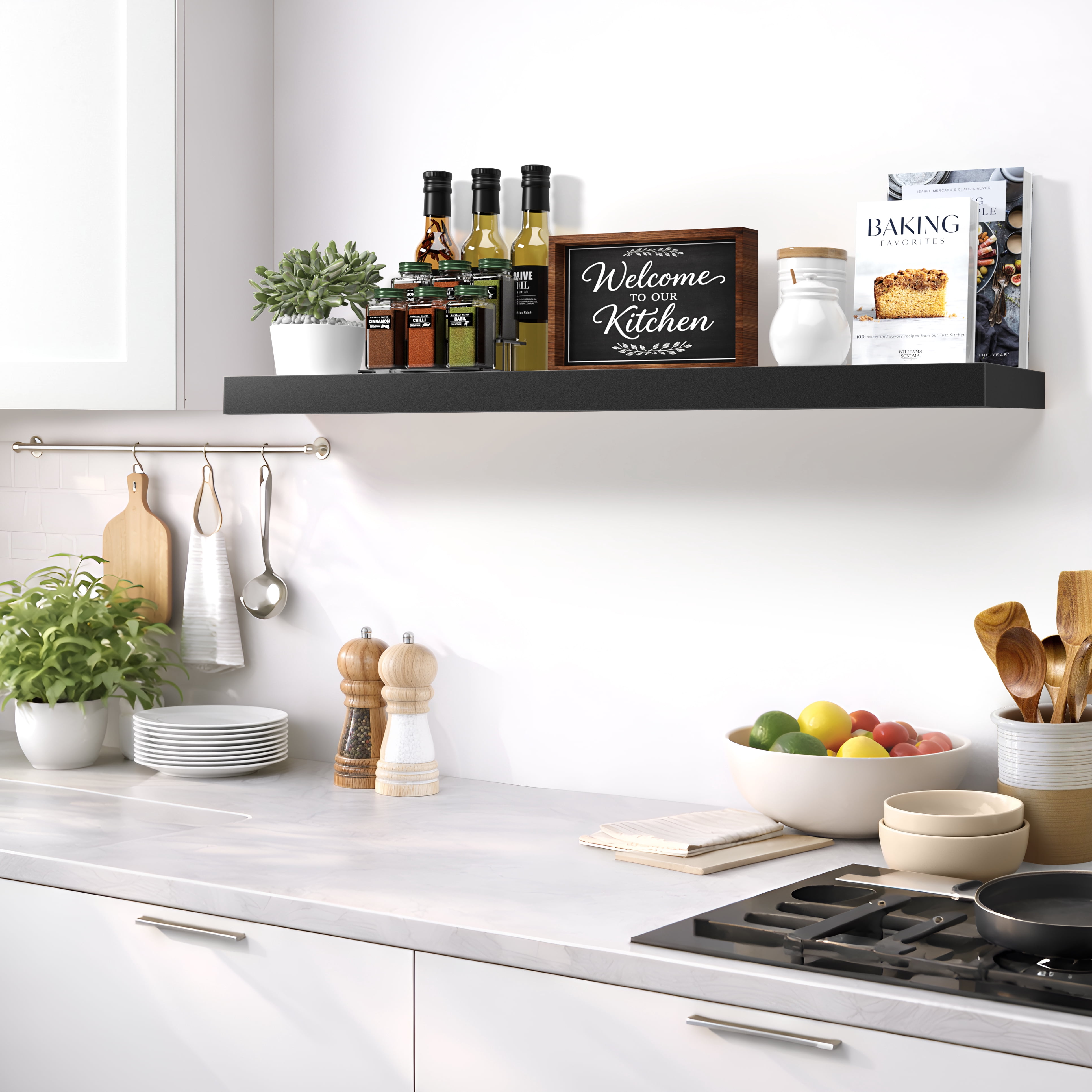 Sorbus 47" Floating Wall Shelf, Black, Invisible Brackets, Bathroom, Bedroom & Home Décor
