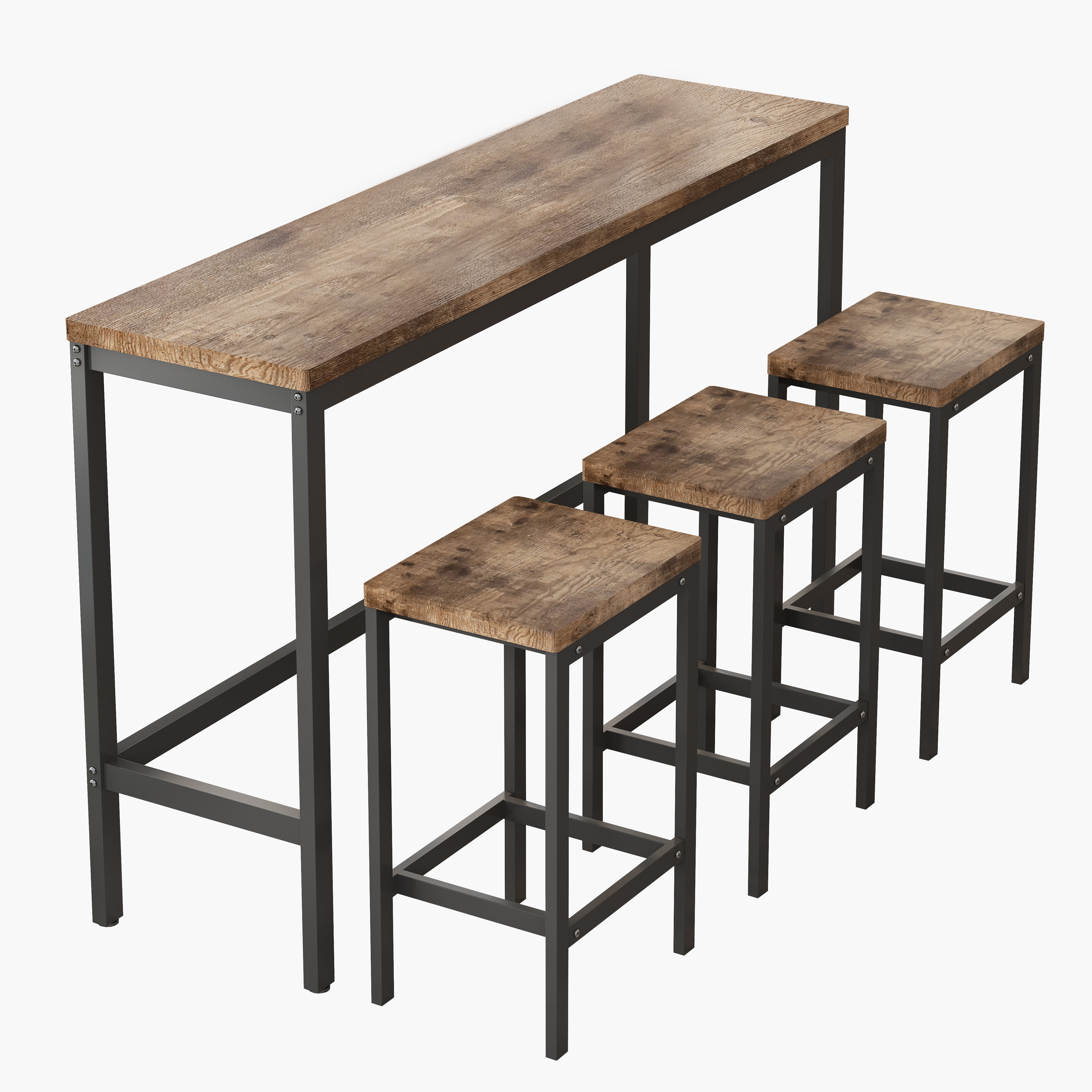 Industrial Long Bar Height Table Set for 6 Wooden 7 Piece