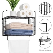 2 Tier Metal Wire Wall Mounted Bathroom Towel Rack with Shelf