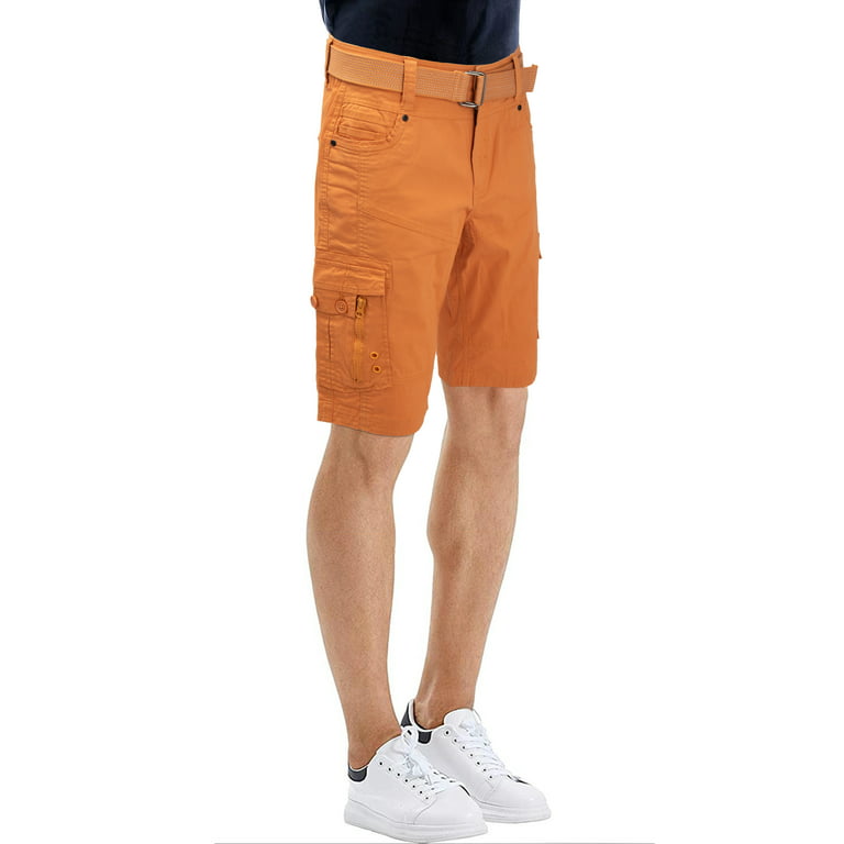 X RAY Mens Stretch Comfort Cargo Shorts 12.5 Inseam Knee Length Classic  Fit Multi Pocket, With Belt - Ginger, 32