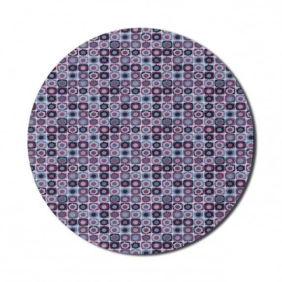 Floral Mouse Pad for Computers, Repetitive Pattern of Flower Art Designs, Round Non-Slip Thick Rubber Modern Gaming Mousepad, 8" Round, Dark Magenta Pale Blue, by Ambesonne