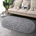 thumbnail image 4 of Junovo Oval Fluffy Area Rugs for Bedroom Plush Shaggy Carpet for Kids Room Bedside Nursery Mats, 2.6' x 5.3',Gray, 4 of 7