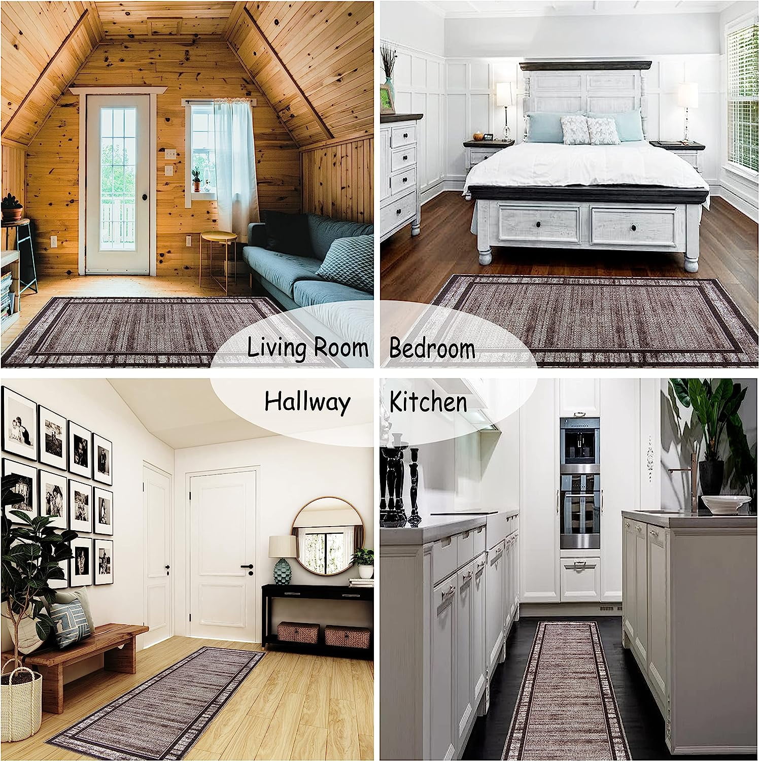 Gloria - Washable Area Rug Low Profile Bordered Washable Runners Anti Slip Backing Rugs for Living Room Light Weight Foldable Carpet