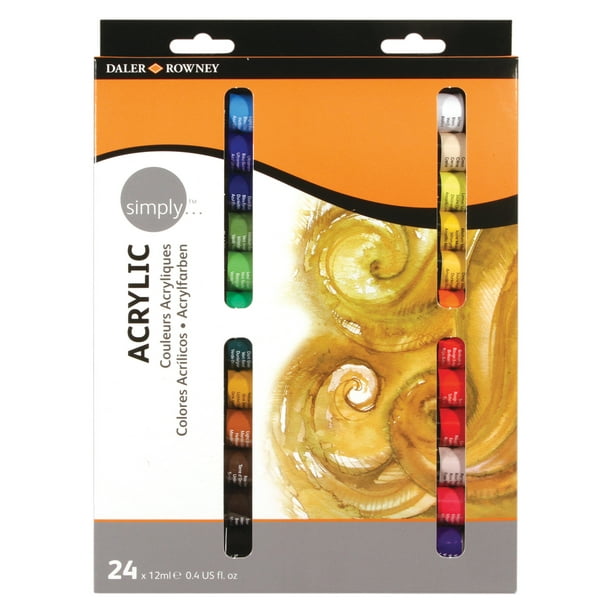 DalerRowney Simply Acrylic Paint Set, 24 Assorted Colors, 12 ml / .4