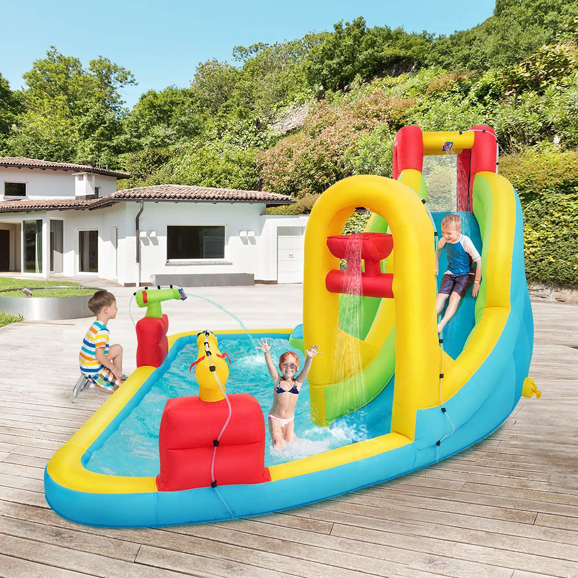 Costway Inflatable Water Slide Kids Splash Pool Bounce House with 480w Blower - image 2 of 8