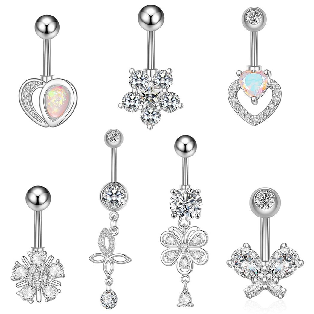 Women's Heart Rhinestone Dangle Belly Ring Body Piercing Navel Jewelry Flowery Women's Heart Rhinestone Dangle Belly Ring Body Piercing Navel Jewelry Flowery