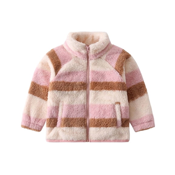 Atogsazn Kids Girls Fleece Zip Up Jacket Childrens Casual Sherpa Long Sleeve Coat Winter Thick Warm Tops Coffee 3-4Years Fashion