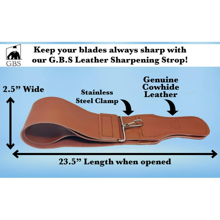 G.B.S Straight Razor Leather Strop Sharpening Strap 2.5 X 23.5 Grain  Cowhide- Dual Straps with Swivel Used for Sharpening Razor Knife and  Kitchen 