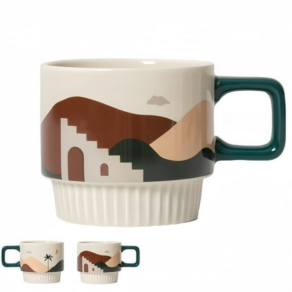 11 oz Ceramic Coffee Mugs,Morandi Vintage Espresso Cups With Handle,Novelty Coffee Mug Chirstmas Birthday Gifts Presents Souvenirs for Women Men Mom Dad Kids Friend