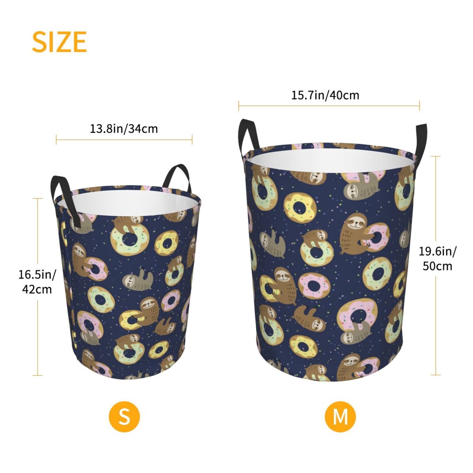 Large Laundry Basket with Handles - Donut Sloth Print Kids Baby Dirty Clothes Laundry Hamper for Bedroom Aesthetic