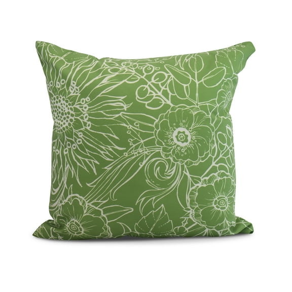 Simply Daisy, 16" x 16" Zentangle 4, Floral Print Outdoor Pillow, Green