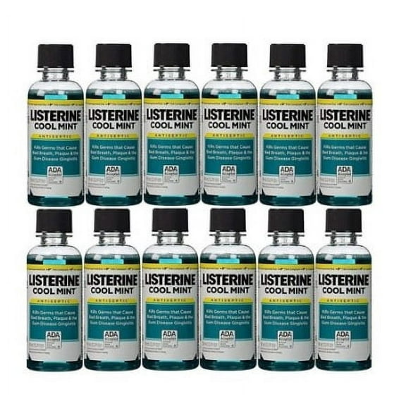 Listerine Cool Mint Antiseptic Mouthwash for Bad Breath, Travel Size 3.2 oz - Pack of 12