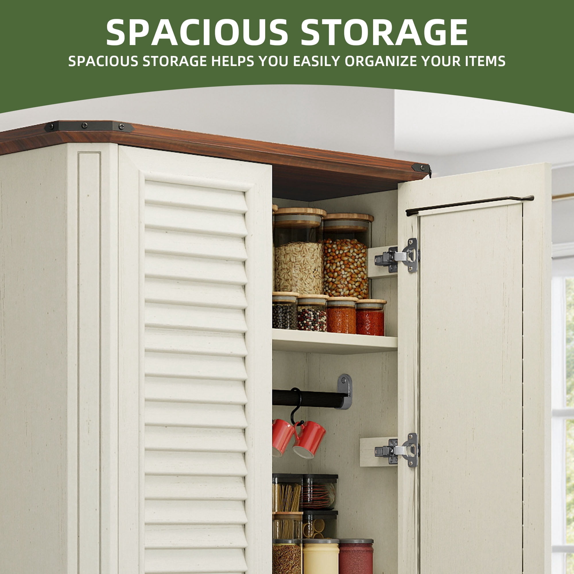 Uforic 67.1"H Wood Garage Storage Cabinet with Hooks & Adjustable Shelves, White