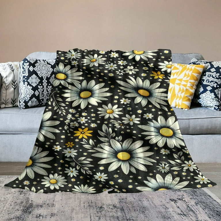 TIAOTIAOHOU Daisy Blanket Floral Daisies Fuzzy Flannel Throw