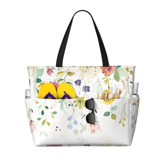Easygdp Wildflowers Bolsa de Viaje de Playa de Gran Capacidad, Bolsa Tote Perfecta para la Playa, Escapadas de Fin de Semana y Viajes