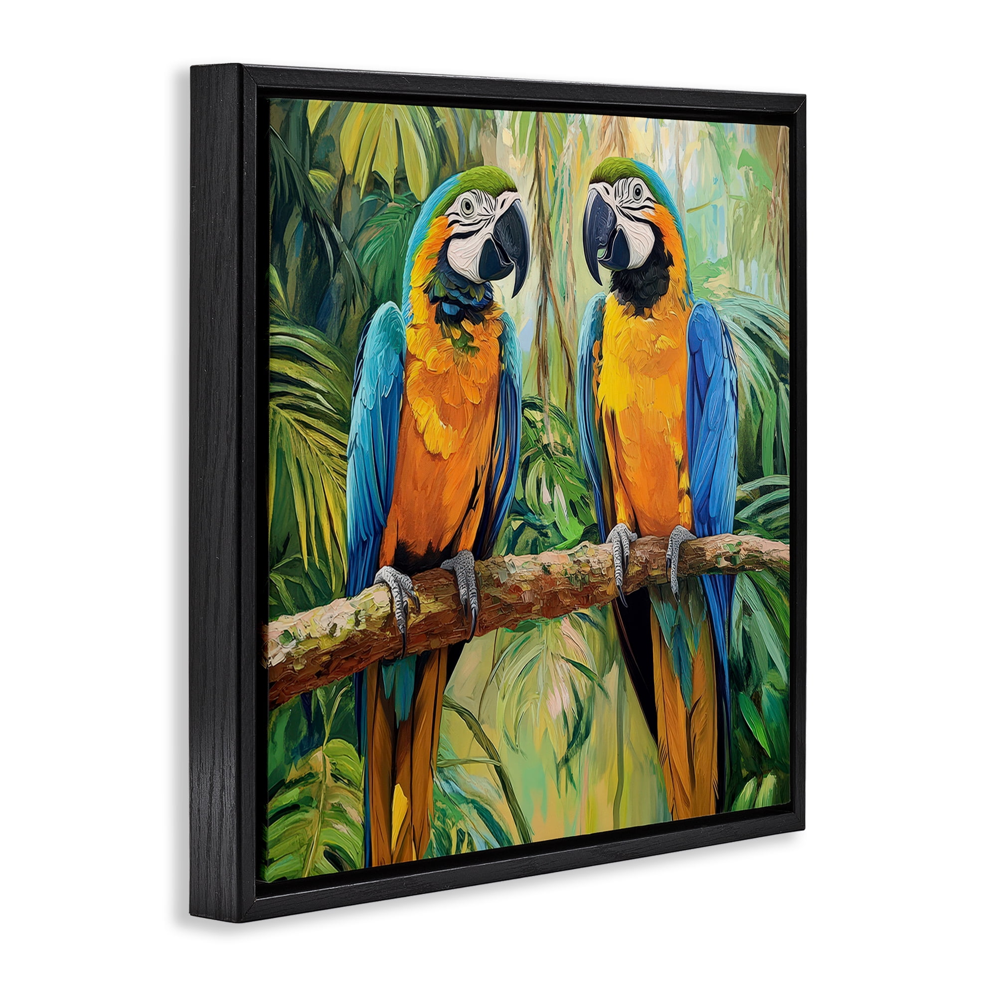 Stupell Industries Two Macaws Among Foliage Black Framed Floater Canvas Wall Art, design by Petal Prints Design