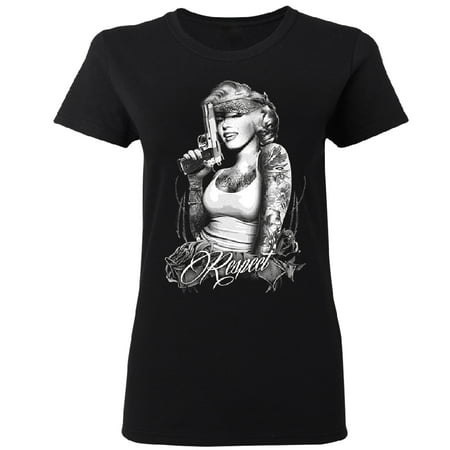 Marilyn Monroe Tattoo Gangster Women's T-shirt Fashion Tee Black