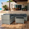 thumbnail image 3 of Patio Sectional Furniture Set, 6 Pieces Rattan Patio Furniture Sets with Dark Gray Cushions, Patio Couch with a Table for Lawn, Garden, Backyard, Poolside, 3 of 7