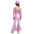 thumbnail image 2 of TTAO Girls 3Pcs Disco Dance Outfit Sequin Tassel Metallic Pants and Fedora Hat Western Cowgirl Jazz Dance Clothes Pink 10, 2 of 5