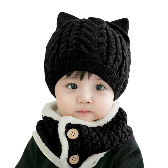 Holzlrgus Baby Boy Girl Winter Hat, Toddler Cat Beanie Hat with Scarf, Fleece Lined Knit Cap Neckwarmer for Kids 2 Pieces