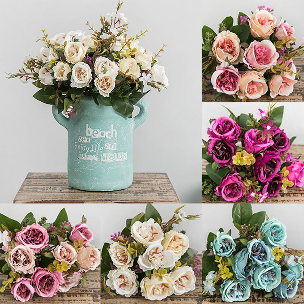 Home Decor DIY Rustic Retro Tea 1 Bunch Wedding Artificial Flowers Rose Flower 