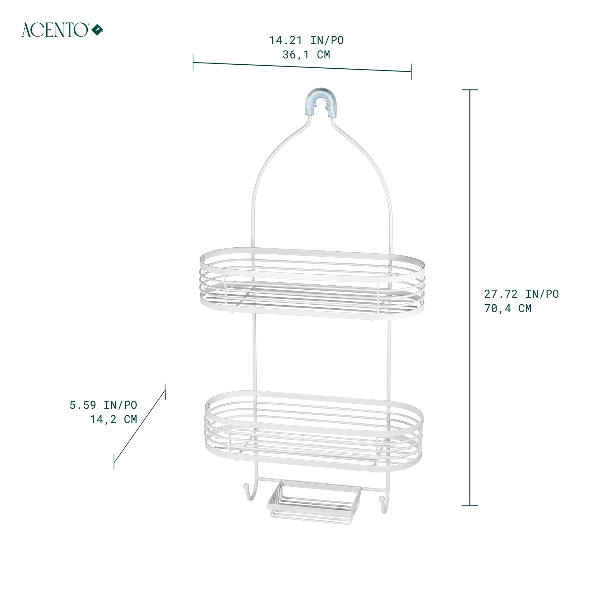 Acento 3-Tier Hanging Shower Caddy with Suction Cups, Non-Slip Neck, Bathroom Organizer, Matte White