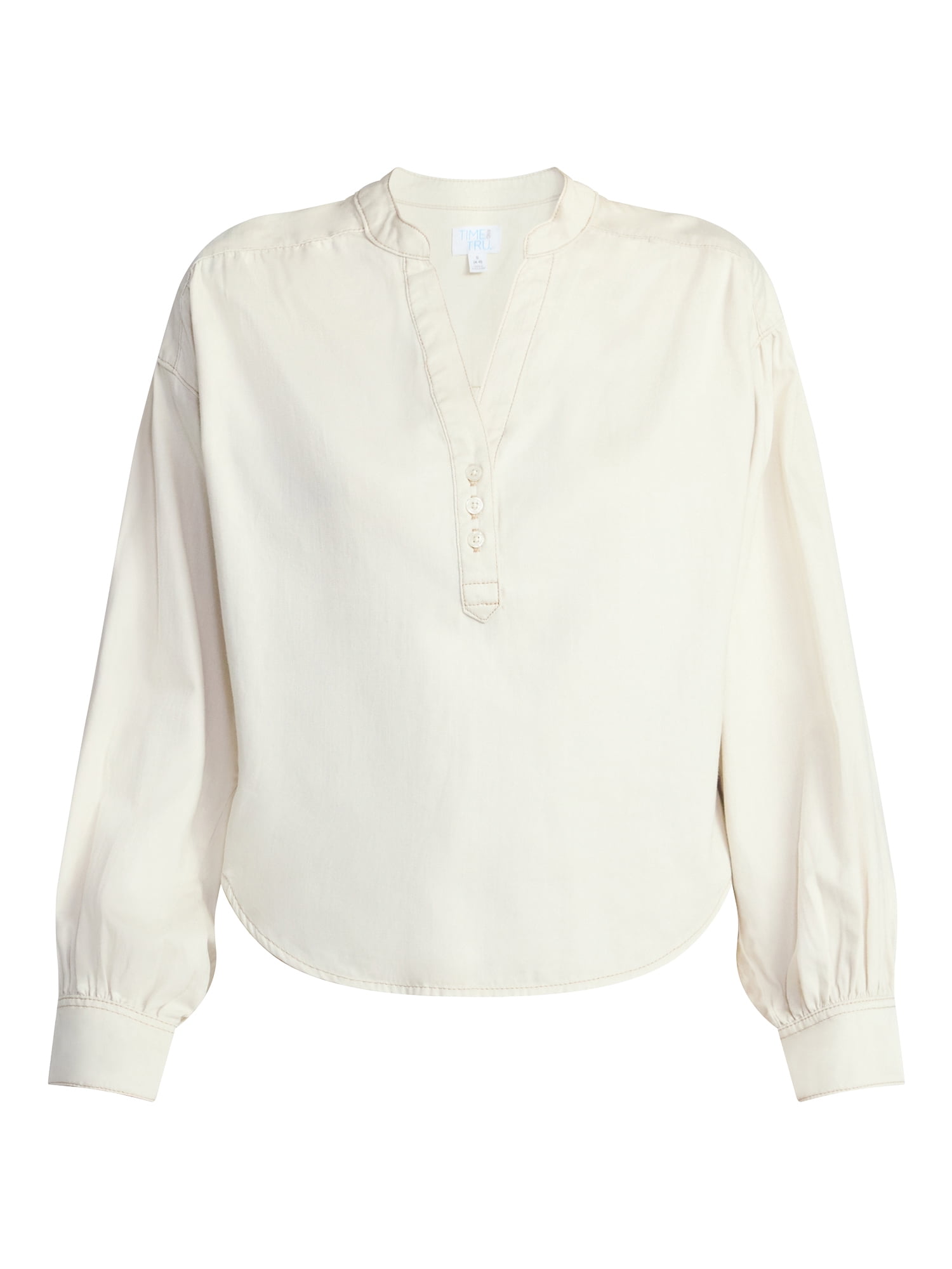 Time and Tru Women's Popover Denim Top with Long Sleeves, Sizes XS-XXXL