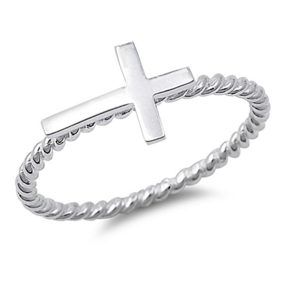 CHOOSE YOUR COLOR High Polish Sideways Cross Ring .925 Sterling Silver Band Jewelry Female Size 8
