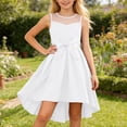 thumbnail image 2 of Girls Dress Kids Solid Color Sleeveless Knee Length Satin Party Dress with Mesh Bow Belt Elegant Gown for Special Events White 7 Years-8 Years, 2 of 5