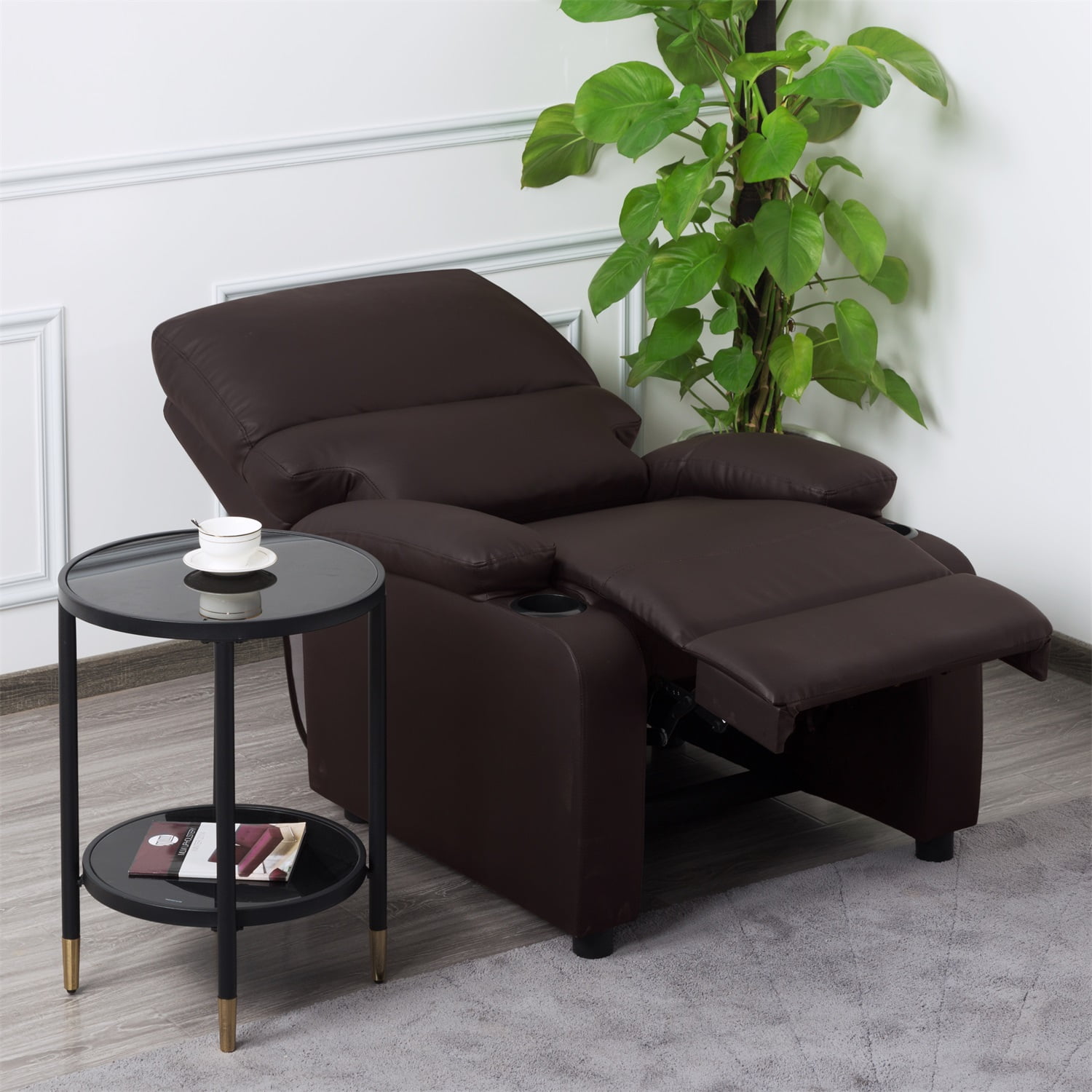 Kadyn 31.5" Faux leather reclining chair, Pu Upholstered reclining chair, Pushback Recliner Chair for Bedroom, Brown Kadyn 31.5" Faux leather reclining chair, Pu Upholstered reclining chair, Pushback Recliner Chair for Bedroom, Brown
