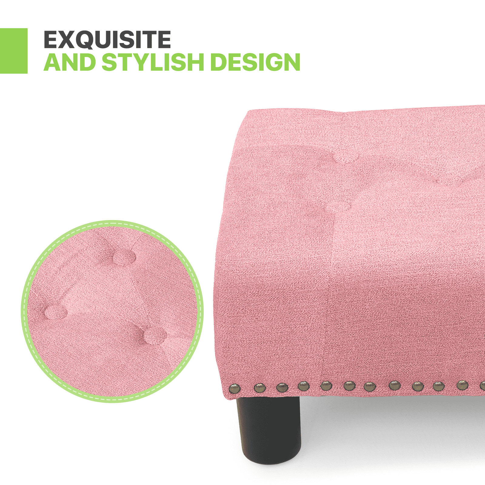 Magshion Foot Stool Ottoman with Padded Seat, Modern Cotton-linen Footrest, Rectangular Seat Stool, Pink