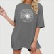 thumbnail image 3 of Gibobby Playera de Manga Corta con Cuello Redondo Camiseta cuello redondo para mujer, informal, holgada, manga corta, estampado girasol, patrón Simple(Gris,CH), 3 of 5