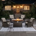 thumbnail image 2 of Bellefurn 7 Pieces Patio Furniture Sets with Fire Pit,High-Back Rattan Patio Outdoor Conversation Set with 4 Swivel Chairs & Coffee Table for Porch Deck Backyard Poolside, 2 of 13