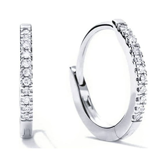 Skinny White Gold Plated 925 Sterling Silver Men Women Lightweight Iced Cz Thin Hoop Earrings