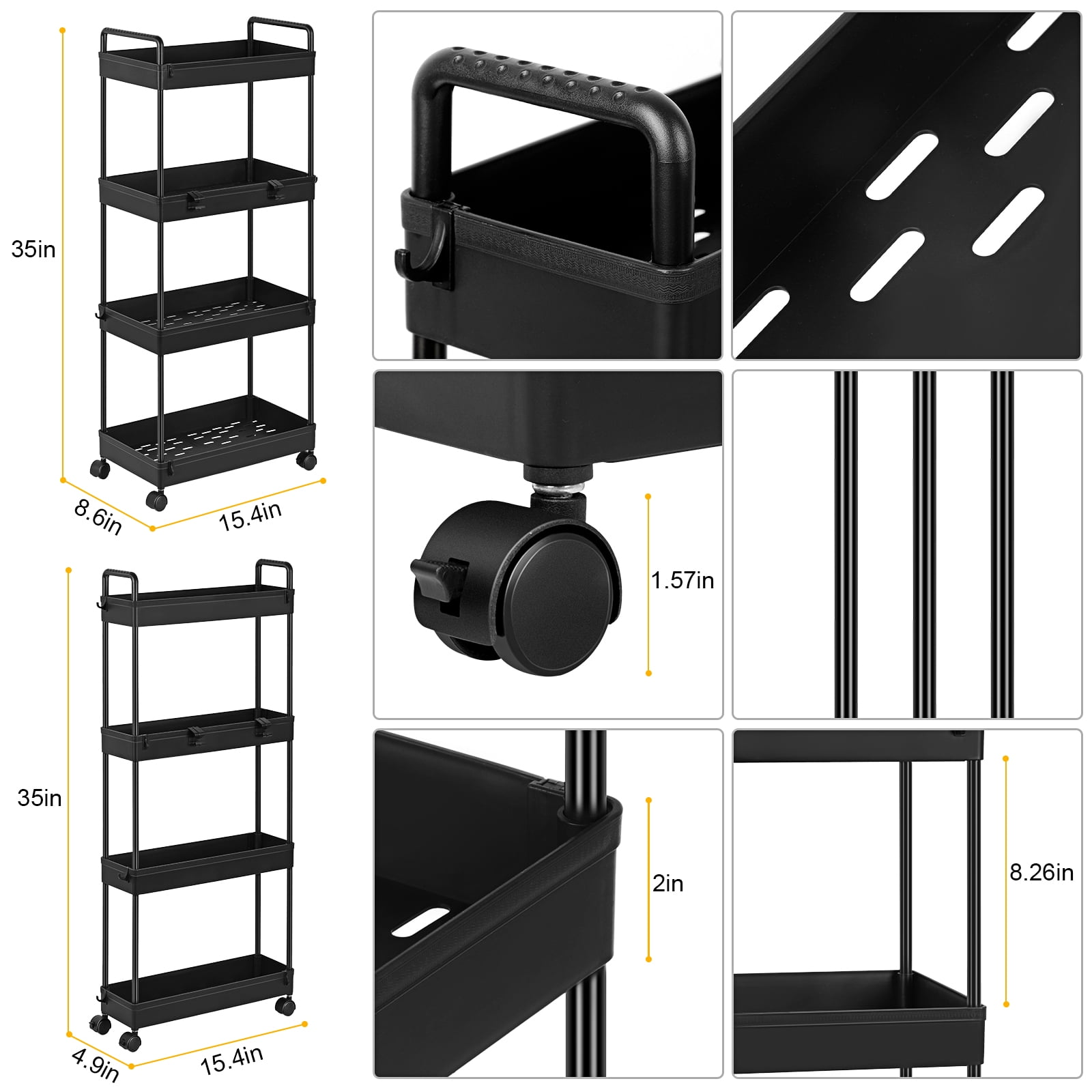 Oumilen 2pk 4-tier Plastic Storage Shelf Unit Multiple Room usage holds up to 50lbs per shelf