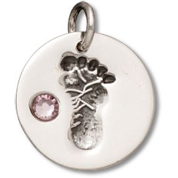 Sterling Silver 7" 4.5mm Charm Bracelet With Purple June Crystal Birth Month Baby Footprint Charm