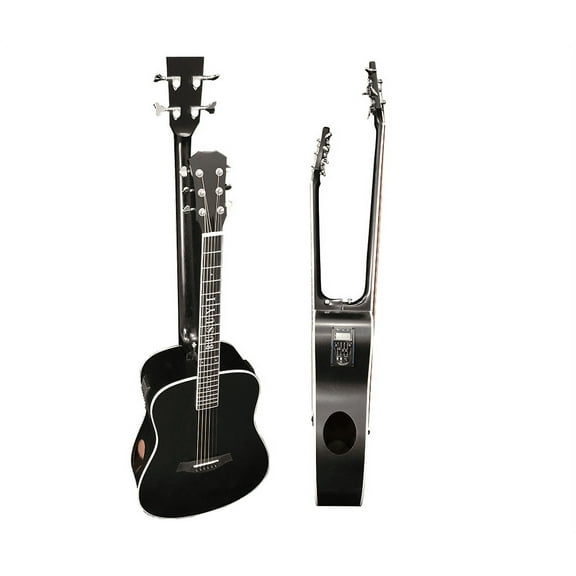 Busuyi Acoustic Electric Guitar 4 String Bass 6 String Lead Acoustic, Travel Acoustic Guitar with Classical Metal Heel 41 inch Bass Guitar, 39inch Acoustic, Double Neck Guitar (Black)  All Levels