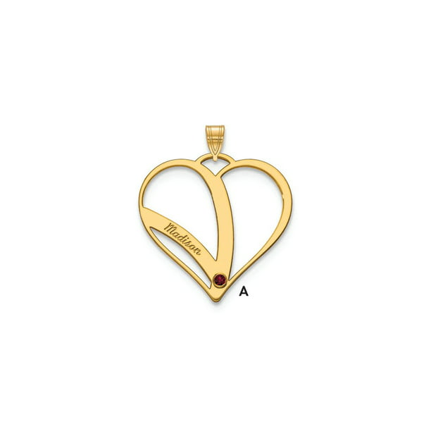 Solid 10k Yellow Gold 1 Name Mothers Heart Charm Pendant with 14KY Bezels  and Birthstones - 27mm x 28mm