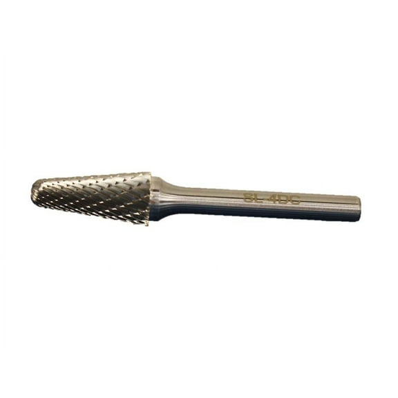 TEMO SL-4 Double Cut Carbide Rotary Burr File, 1/2 Inch (12.7 mm) Head 14 Degree Cone, 1/4 Inch (6.35 mm) Diameter 2 Inch (50.8 mm) Long Shank