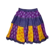 Mogul Women's Bohemian Skirt Purple Floral Print Patchwork Peasant Mini Skirts