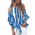 thumbnail image 4 of Ichuanyi Womens Tops Summer Women Blouse Striped T-Shirts Off Shoulder Waist Tie Short Sleeve Casual Tops, 4 of 7