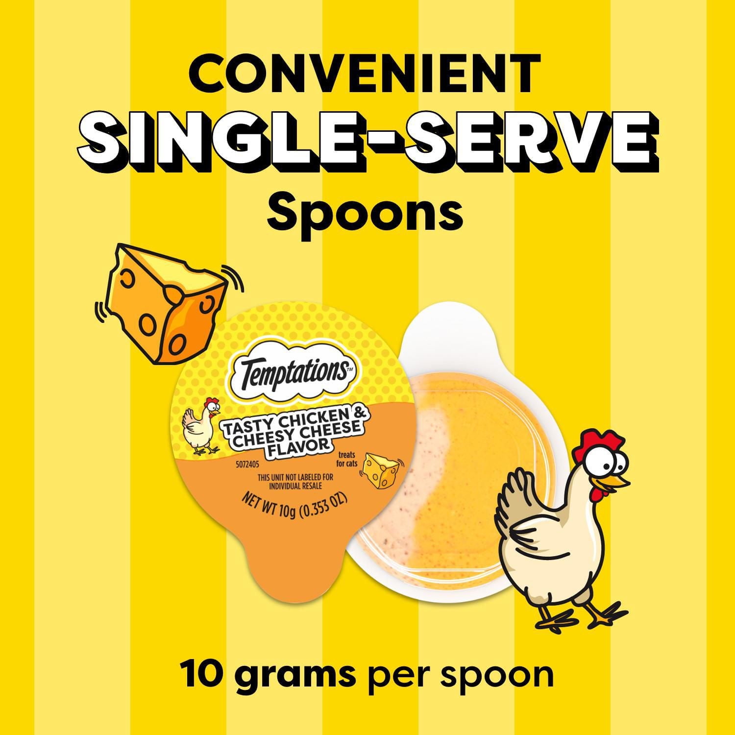 Gâteries pour chats TEMPTATIONS LICKABLE SPOONS saveur de poulet savoureux et de fromage délicieux 4x10 g
